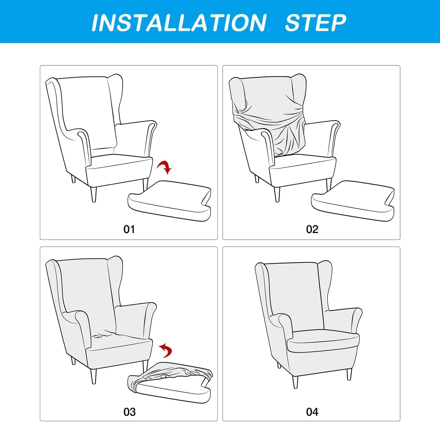 OBCREAT Wingback Chair Covers,2 Piece Stretch Velvet Wingback Chair Slipcover Soft Wing Chair Sofa Covers with Elastic Bottom,Armchair Couch Cover Furniture Protector for Living Room (Navy)