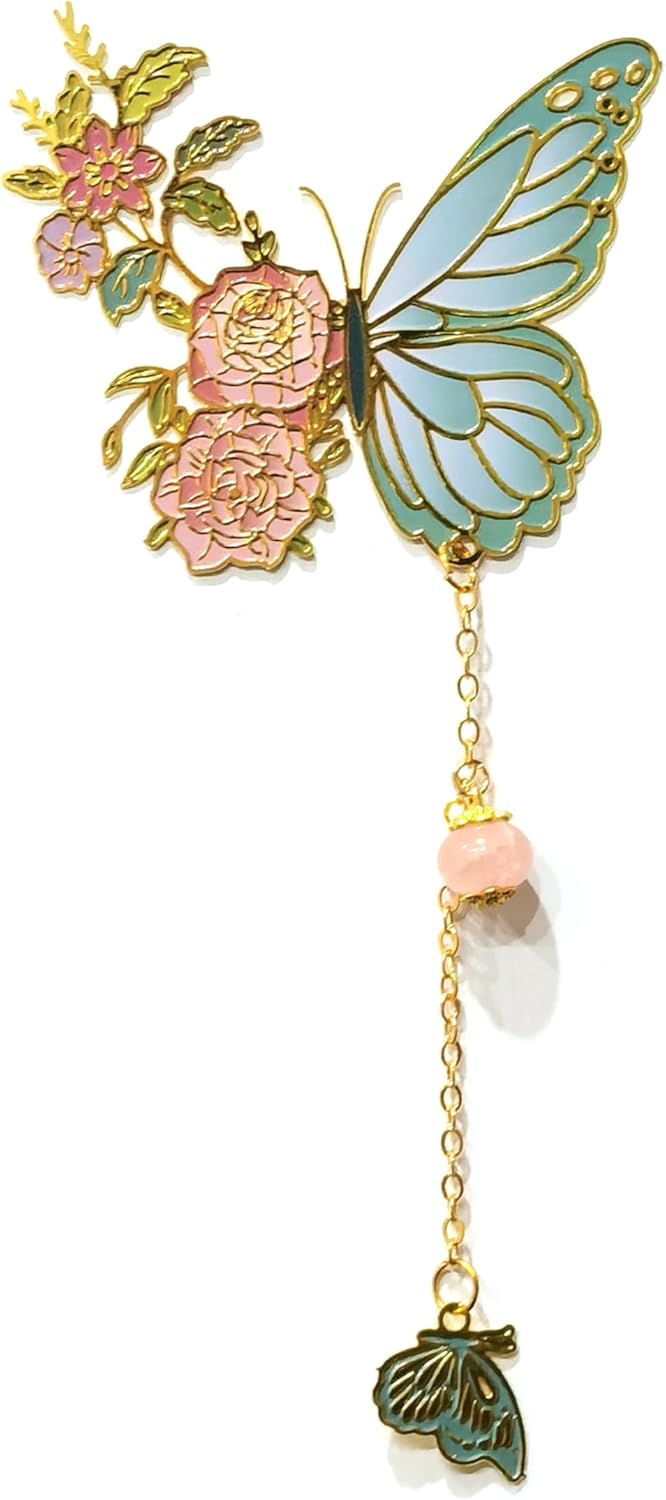 Butterfly Bookmark with Flower Pendant - Book Marks for Reading Women, Book Lovers Gifts - Cute Cool Bookmarks for Women, Teacher Deals - Metal Bookmarks Butterfly Gifts for Women