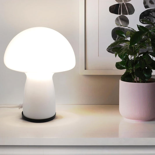 Mushroom lamp,Dimmable Glass Table Lamp,Vintage Style Table Lamp,White Bedside Desk lamp,Cute Table Lamps.(LED Bulbs Included)