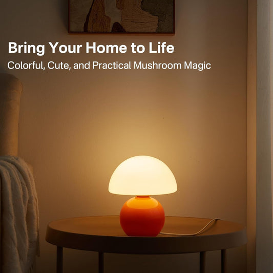 Mushroom Lamp Table Lamp for Bedroom,Desk Bedside Small Lamps for Living Room Night Stands,Mushroom Decor Cute Mini Modern Mid Century Lamps,Unique Aesthetic Home Living Room Decor(Orange)