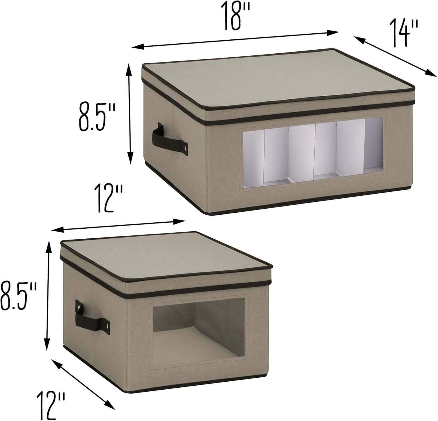 Honey-Can-Do 2-Pack Closet Fabric Storage Box with Lid, Clear-View Window and Removable Dividers, Grey SFT-09985 Grey