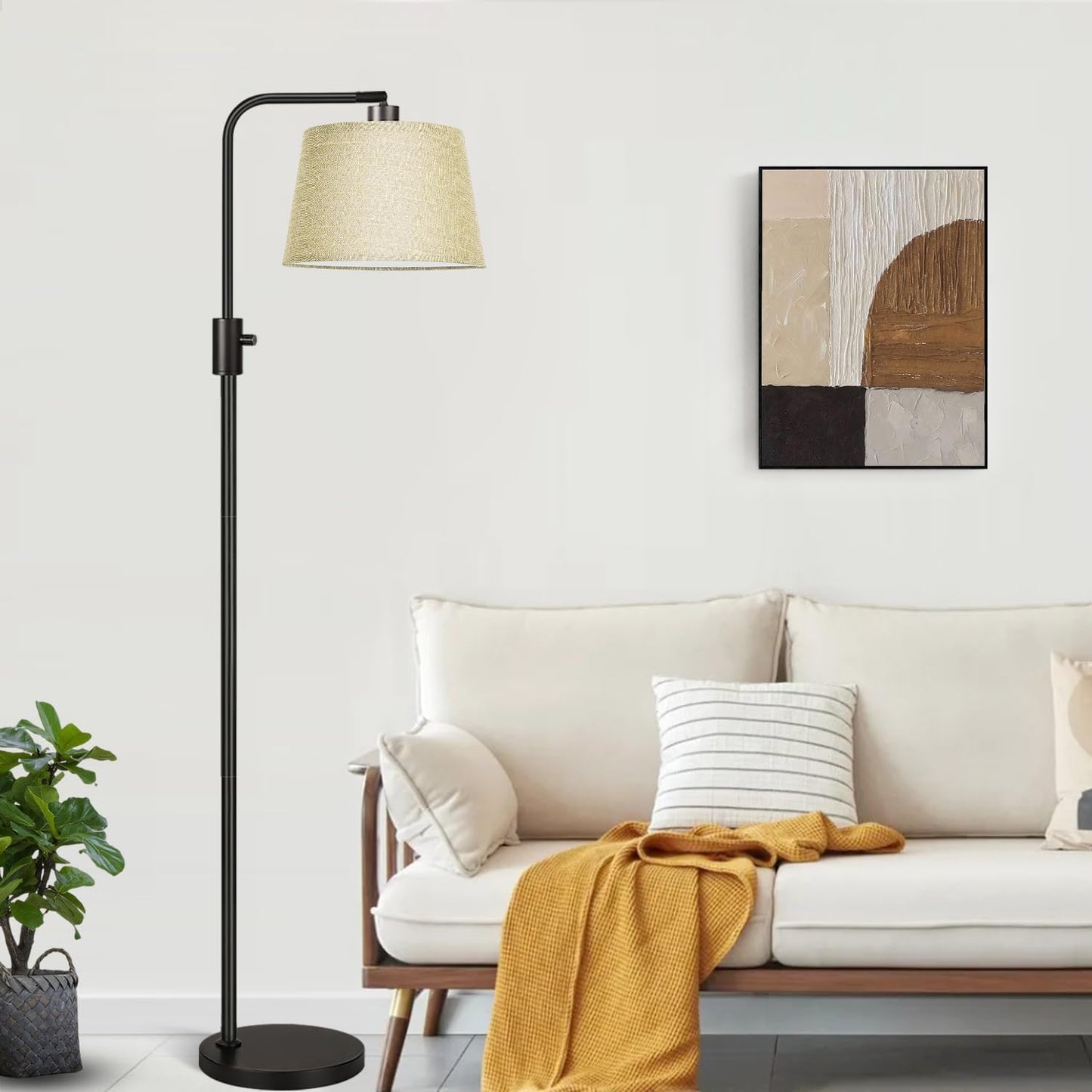 Nintiue Dimmable Floor Lamp, 1000 LM LED Edison Bulb Included, Arc Floor Lamps for Living Room Modern Standing Lamp Tall Lamps for Living Room Bedroom-Champagne