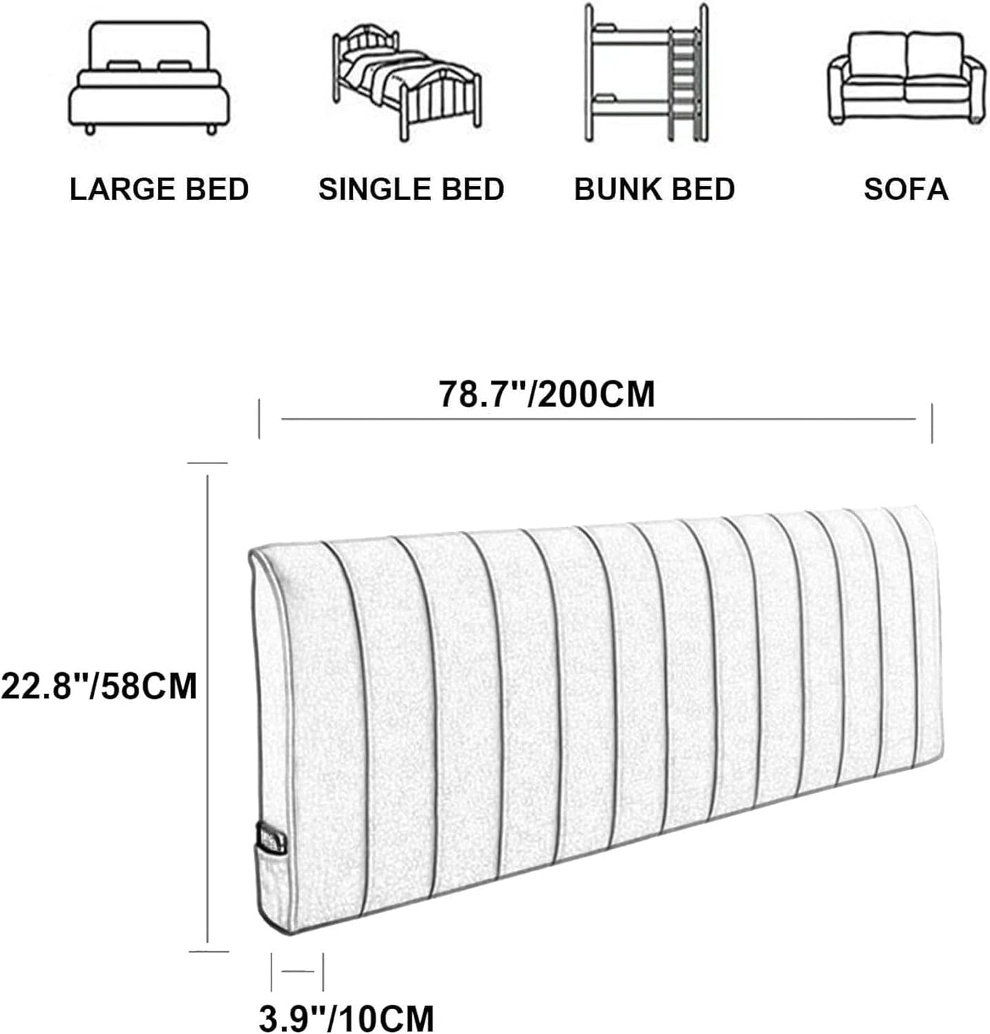King Size Bed Backrest Wedge Headboard Cushion Cotton Linen Reading Pillow Lumbar Back Support for Sitting Up in Bed Day Bed Bunkbed Bench Bolster,C,with headboard King