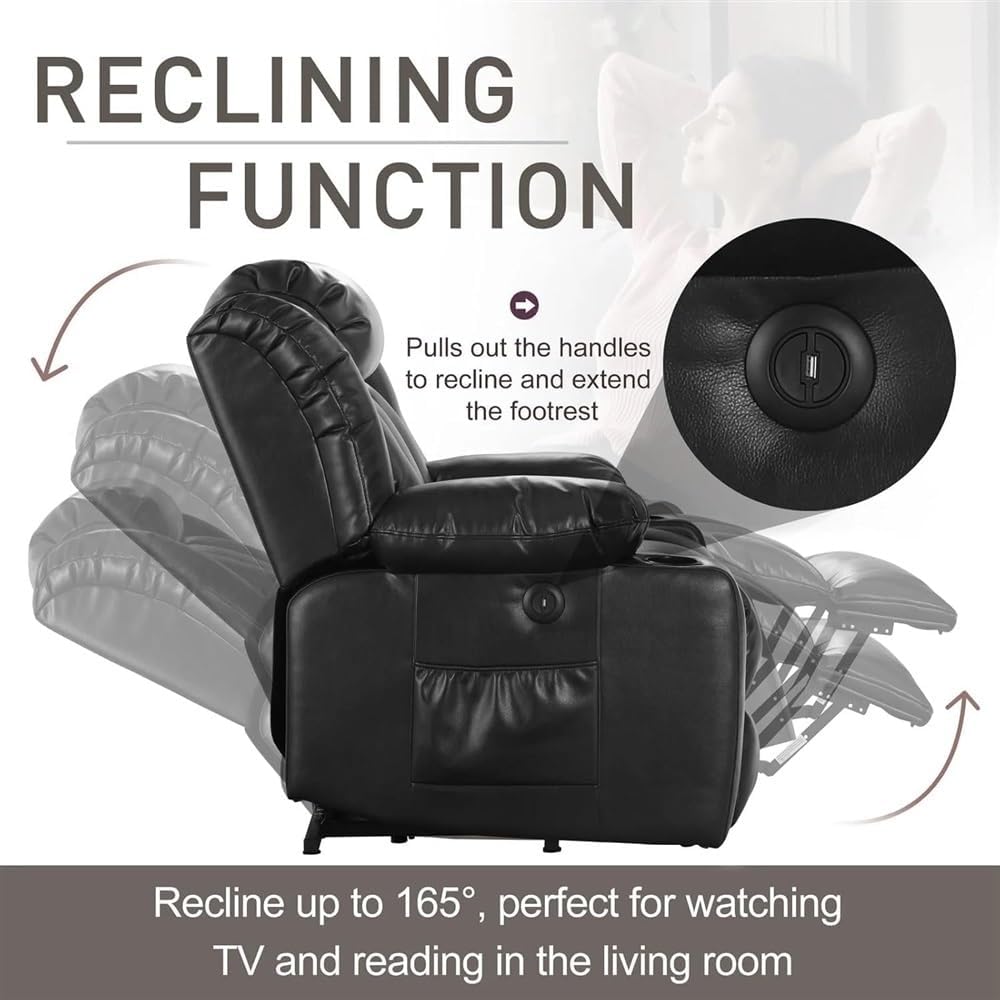Electric Power Lift Recliner Chair for Seniors with Heat & Massage, Leather Upholstery, Breathable Big Reclining Lift Chair with 2 Cup Holders, USB Ports, Side Pockets