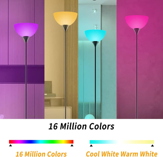 PESRAE Smart RGB Floor Lamps Work with Alexa, Google Assistant WiFi App, Modern Color Changing Floor Lamp, Dimmable Corner Floor Lamp for Living Room, Bedroom and Play Room (Without Remote Control)