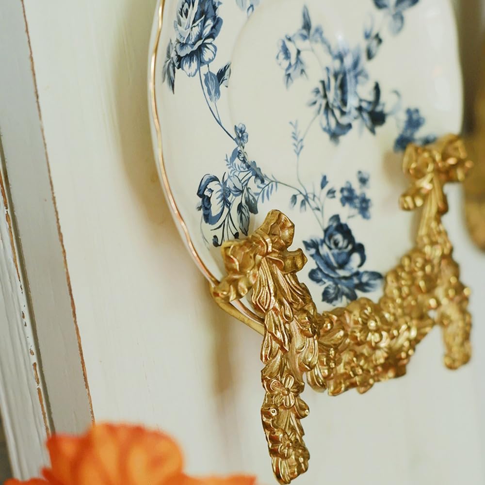 Vintage Bow & Angel Wall Mount Plate Display Stands,Brass Plate Hangers Wall Easel Holder Plate Hanger Plate Stand Holders for Decorative Plates,Picture Frame,Arts (9.8" H)
