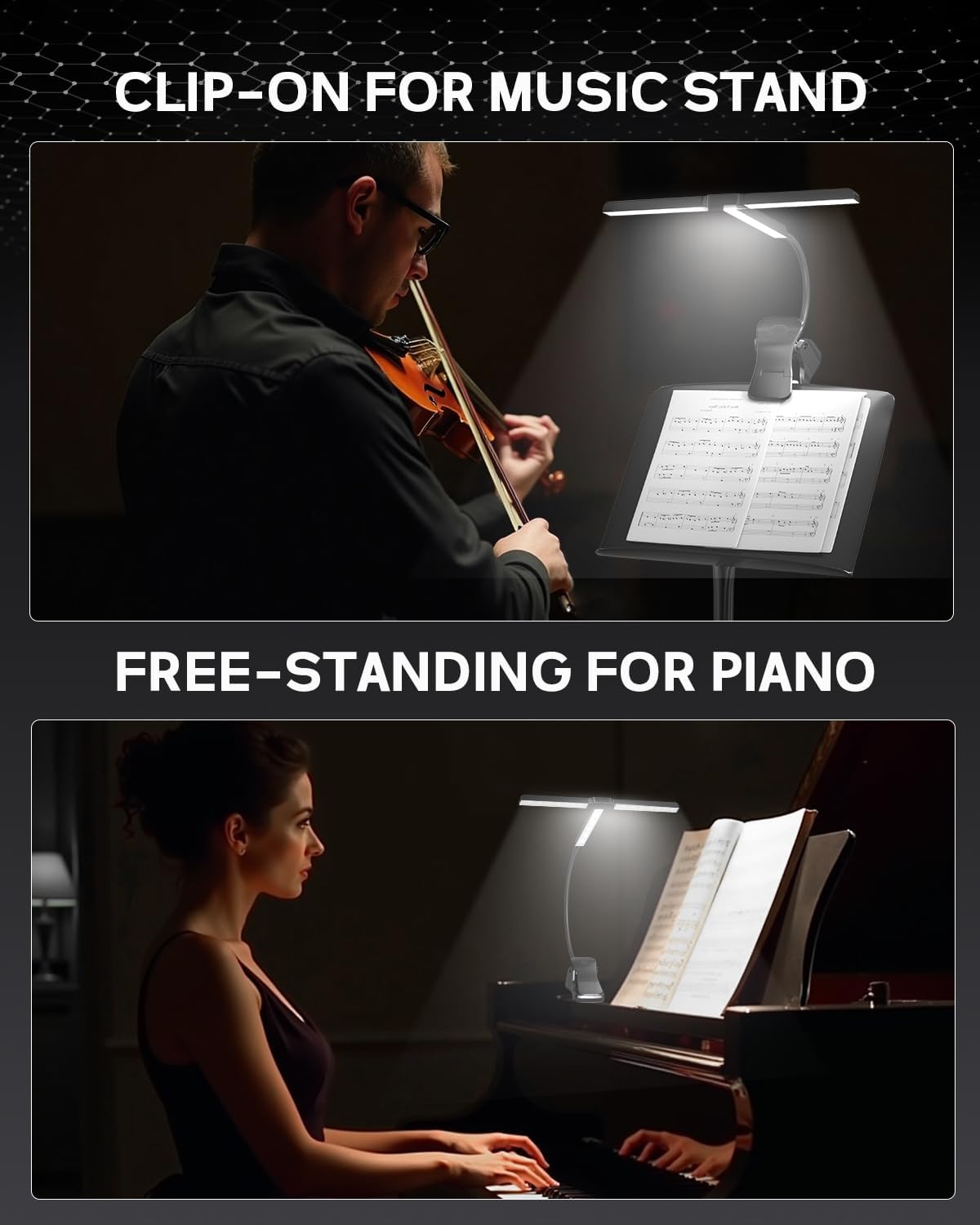T-Shape Clip On Lamp Rechargeable Music Stand Light, 57 LEDs Painting Light 4 Colors x 3 Brightness, for Sheet Music, Easel, Bed Headboard, Desk, Shelf, Piano