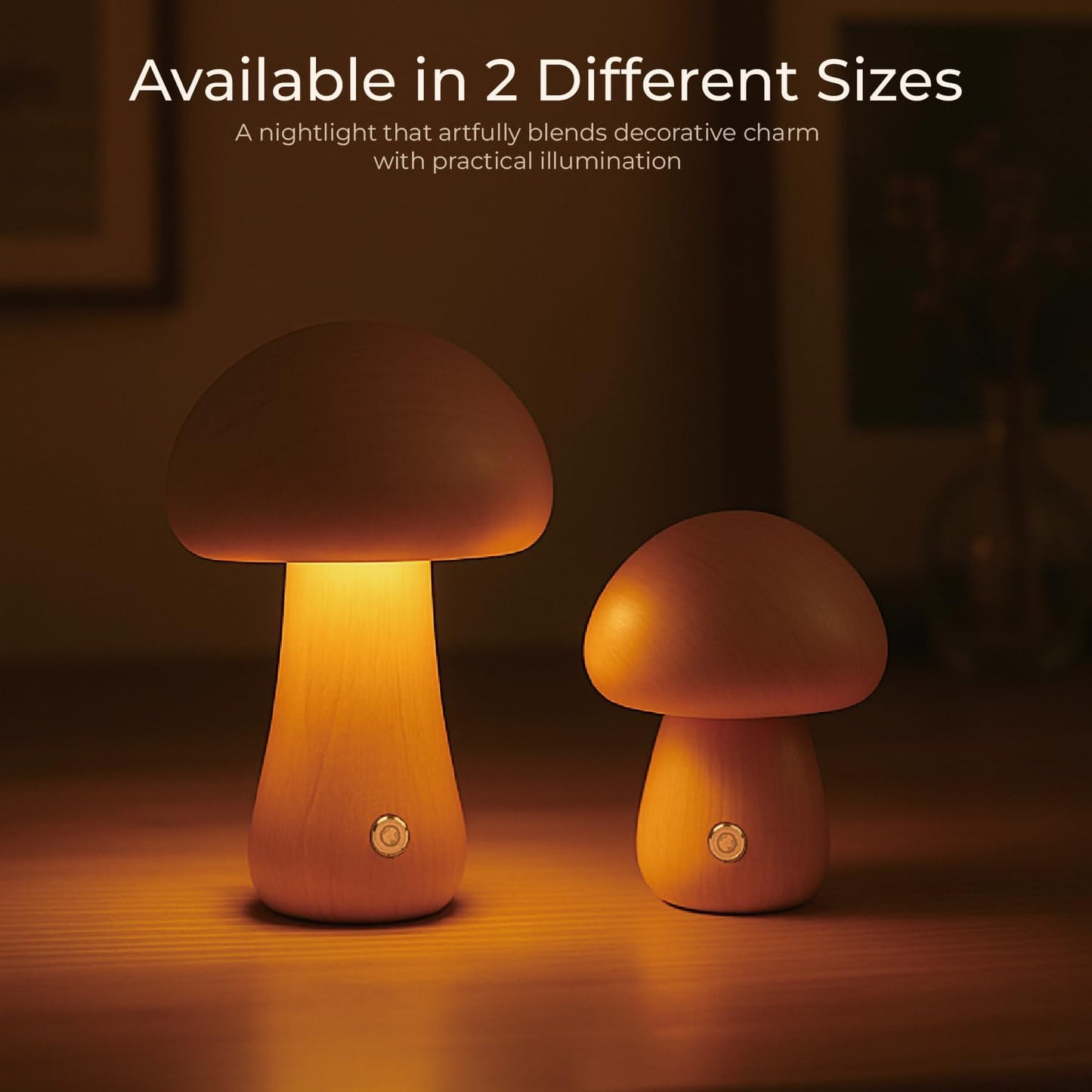 Mushroom Lamp, Rechargeable Touch Control Mushroom Night Light, Portable Dimmable Wooden Lamp for Kids Room, Bedroom, 6.3" H