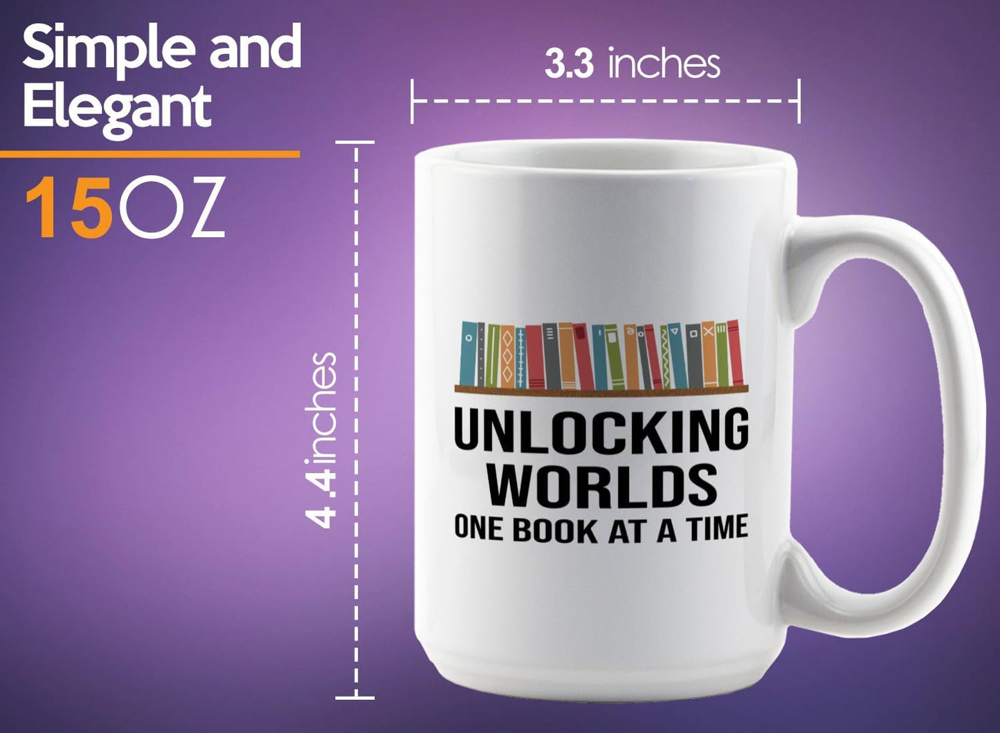 Book Lover Coffee Mug 15oz White -Unlocking Worlds - Gift For Poets Bookish People Bibliophile Librarian Book Club Reader