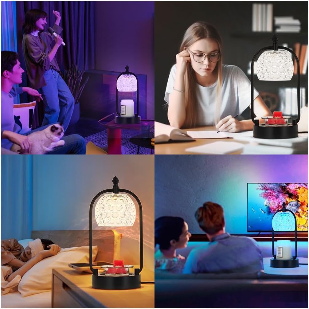 Candle Warmer Lamp with led Color Changing, Electric Candle Lamp Warmer wtih Timer Candle Warmer Gifts for Mom Bedroom Home Decor (Double Pole-Blcak)