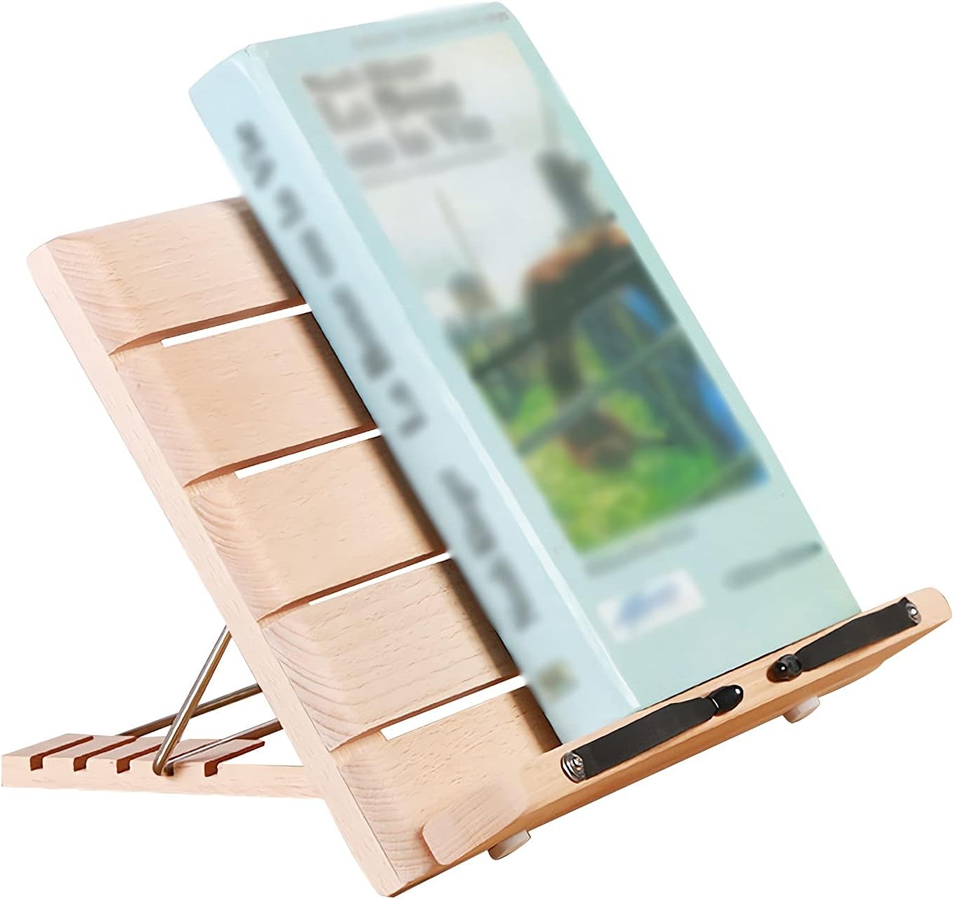 Book Stands and Holders for Reading Bamboo Cook Book Stand for Desk Adjustable Book Recipe Holder Tray with Page Paper Clips Foldable Tablet Smartphone Laptop Stands for Kitchen and Office