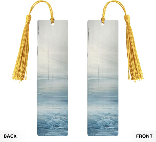 Hazy Blue Bookmarks Gifts for Women Men, Wooden Bookmarks for Book Lovers, Vintage Book Marks Ornaments with Tassel, Unique Personalized Reading Page Markers Gold