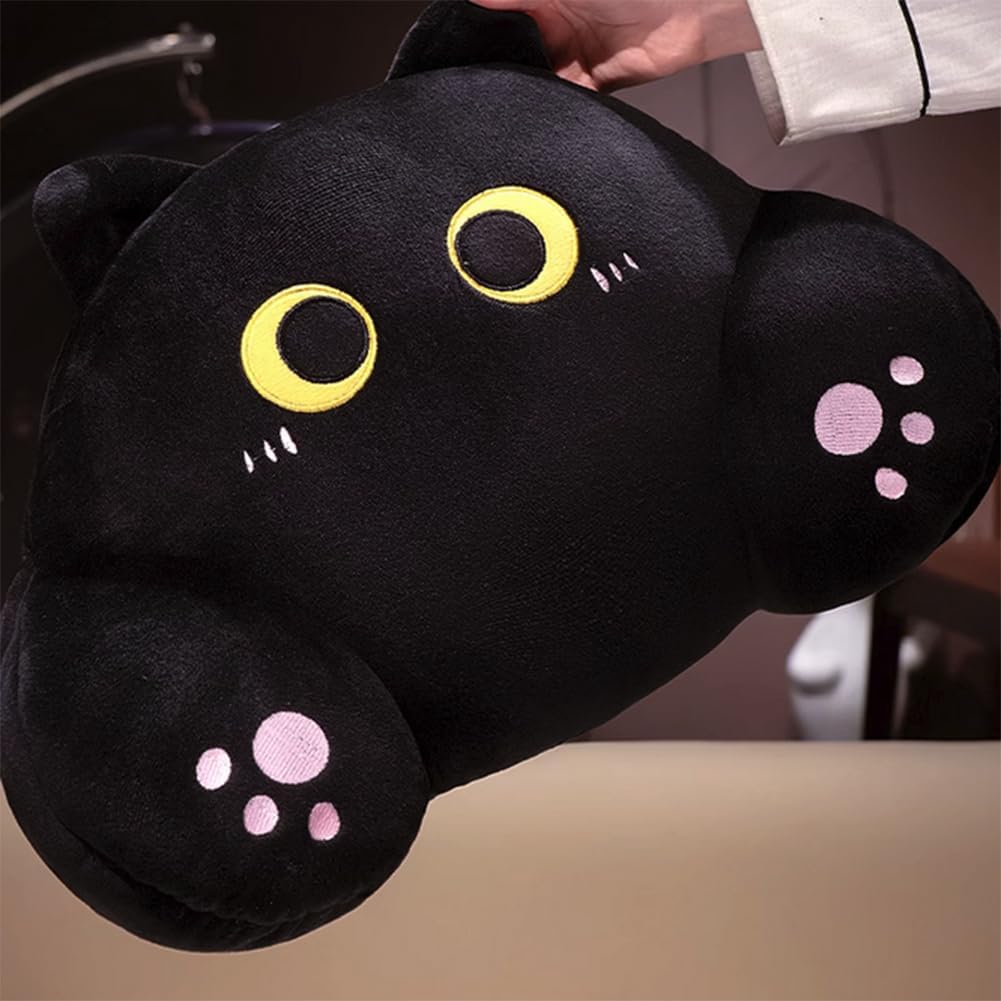Tingting's Dream Cute Cat Bed Rest Reading Pillow Office Chair Lumbar Support Pillow Soft Cartoon Waist Cushion Rest Chair Pillow (Black, 35×45CM/13.8"×17.7")