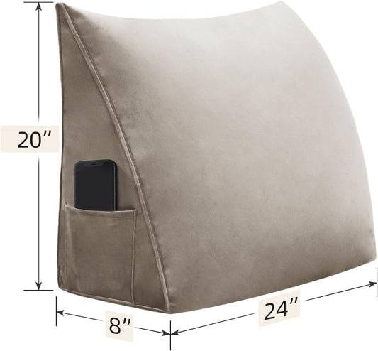 Triangular Wedge Headboard Reading Pillow for Sitting Up in Bed Backrest Bolster Pillow for Daybed Cushion Lumbar Body Support Positioning with Removable Cover, Camel