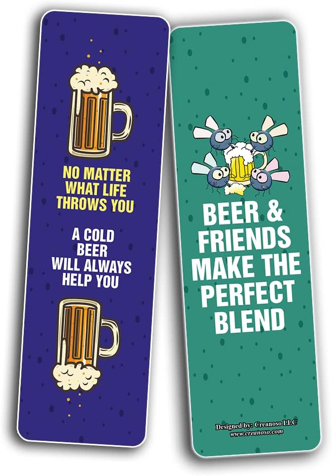 Creanoso Funny Beer Friends Bookmarks (2-Sets X 6 Cards) – Daily Inspirational Card Set – Interesting Book Page Clippers – Great Gifts for Adults and Professionals