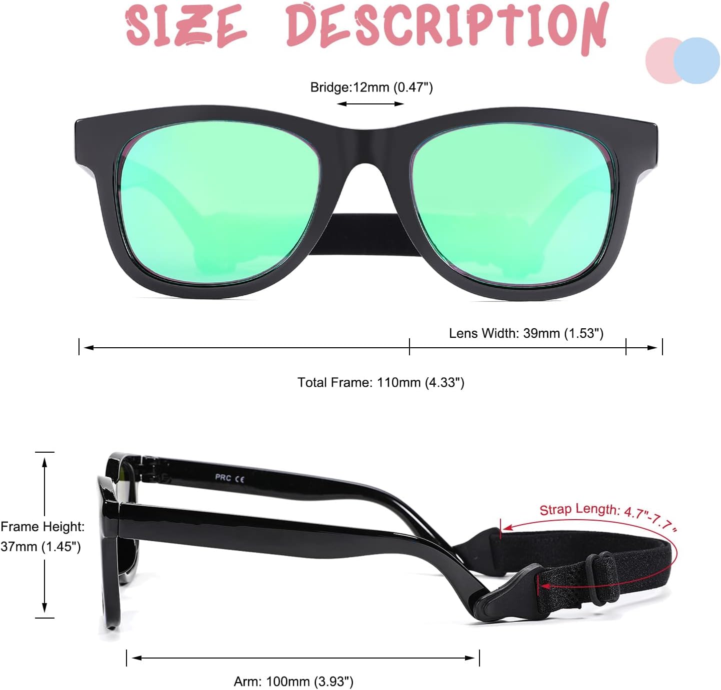 COASION Bendable Flexible Polarized Newborn Baby Sunglasses with Strap for Infant Boys Girls Age 0-12 Months CA8042