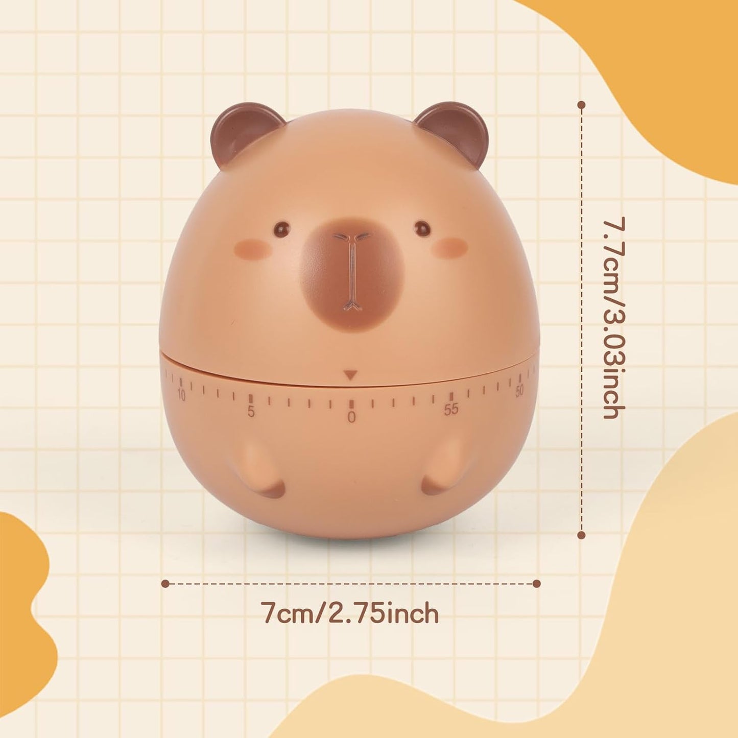 Kitchen Timer - Cute Animal Wind Up 55 Minutes Manual Countdown Timer for Kids, Classroom, Home, Study and Cooking (Capybara)