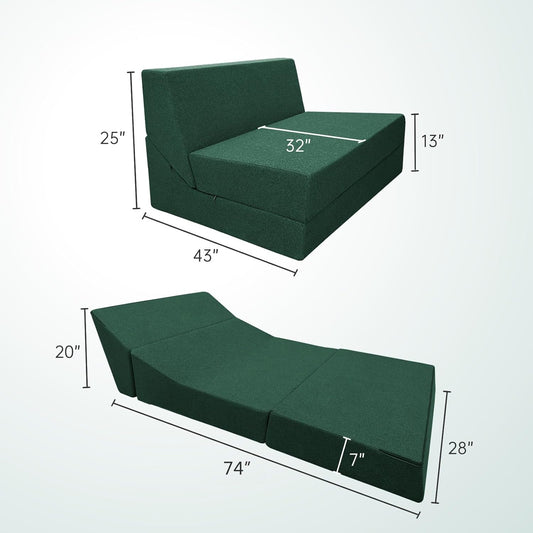 ANONER Convertible Chair Bed Sleeper with Memory Foam & Pillow Fold Out Chair Bed Couch Lounge Chaise for Living Room Bedroom Guest Room Home Office, Dark Green