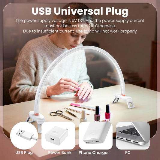 Yokilly Arc Half Moon Light: 20" Half Moon Light with Foldable Bracket for Desk Salon Table Use - No Flicker & Shadow-Free Desk Lamp with Stepless Brightness 3000-6500K for Manicurist Nail Tech