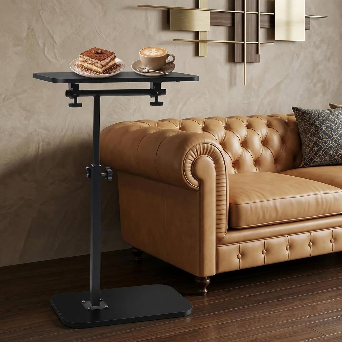 Sofa Arm Tray Table Angle Adjustable 360°Swivel Height Adjustable End Table Laptop Stand for Couch Recliner C-Shaped Table for Bed Chair or TV Tray Table Black