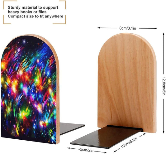 Bright Beautiful Colorful Art Bookends 1 Pair Heavy Duty Book Ends for Shelves Non-Skid Bookend Supports Wooden Book Holders with Metal Base Desk Organizers Books Storage to Hold Books