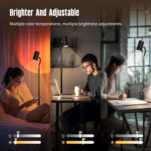 GLOWRIUM Reading Light Floor Lamp, 68 Inch Standing Lamp for Living Room with Reading & Mood Light, Dual-Head, 17W LED Stepless Dimming with Remote, Adjustable Height Gooseneck for Office Dining Room