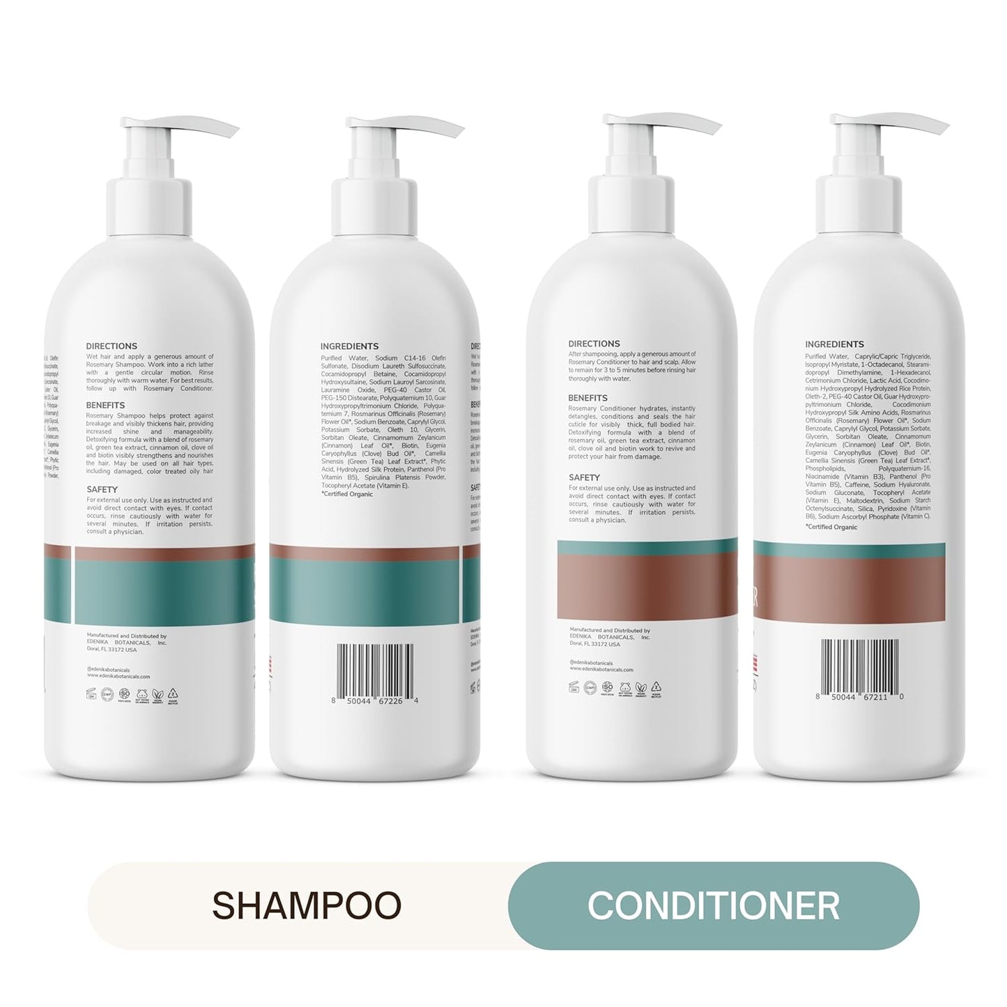 Rosemary Oil Shampoo & Conditioner Set with Biotin for Thinning Hair & Anti-Hair Loss, Strengthening Botanical Formula, Women & Men, Sulfate-Free, Organic, 16 fl oz Each