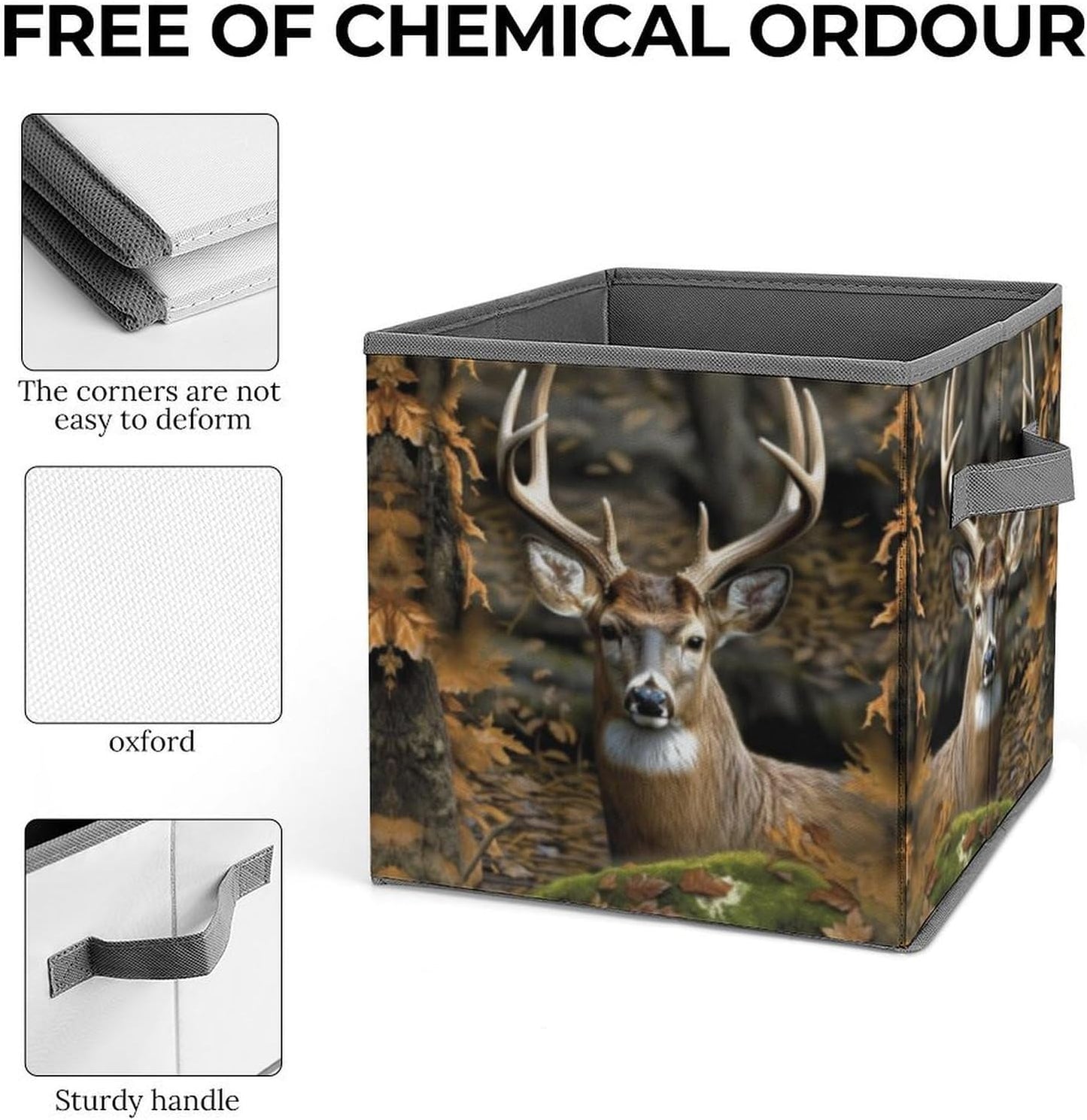 Camouflage Deer Storage Bins with Handles Fashion Large Storage Cubes Sturdy Foldable Storage Boxes Space-Saving Storage Baskets for Home Office Clothes Closet Organizers