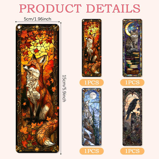 4 Pcs Fantasy Animal Bookmarks Gifts for Reading Women, Stained Glass Transparent PVC Book Marks with Tassels, Cute Black Cat Design Gift, Cool Book Accessories for Book Lovers Bookish