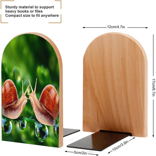Wildlife Animal Snail Wooden Bookend Non-Slip Book Ends Heavy Duty Book Stopper with Metal Base Books Holderd Decorative Bookends Stands Firmly for Office Supplies