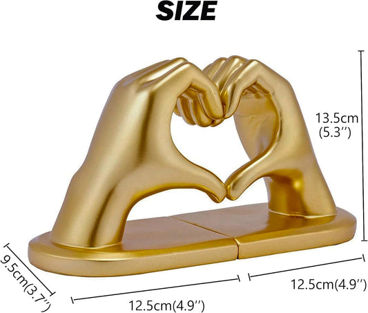 Decorative Bookends, Solid Hearthands Sculpture Book Stopper Decor Book Holder for Shelf Home Office Bedroom Living Room (Gold)