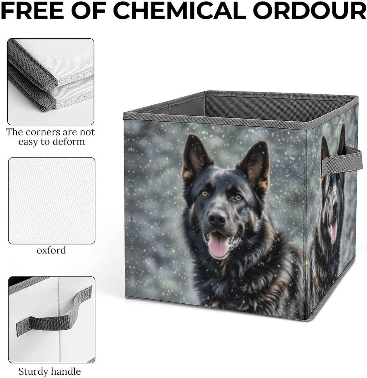 Black German Shepherd Dog Storage Bins with Handles Fashion Large Storage Cubes Sturdy Foldable Storage Boxes Space-Saving Storage Baskets for Home Office Clothes Closet Organizers