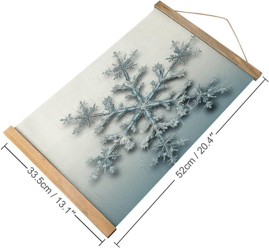Vintage Transparent Snowflake Poster with Wooden Frame Personalized Linen Hanging Scroll Painting Rustic Wall Hanging Illustrative Modern Artwork Decor for Home Living Room Bedroom Office