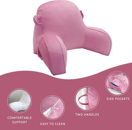 LiveGo Reading Pillow for Kids, Velvet Back Support Cushion for Sitting Up in Bed Adults, Kids Cuddle Cushion with Arms & Backrest Support Pillow for Teen Boys Girls Reading Bed Rest