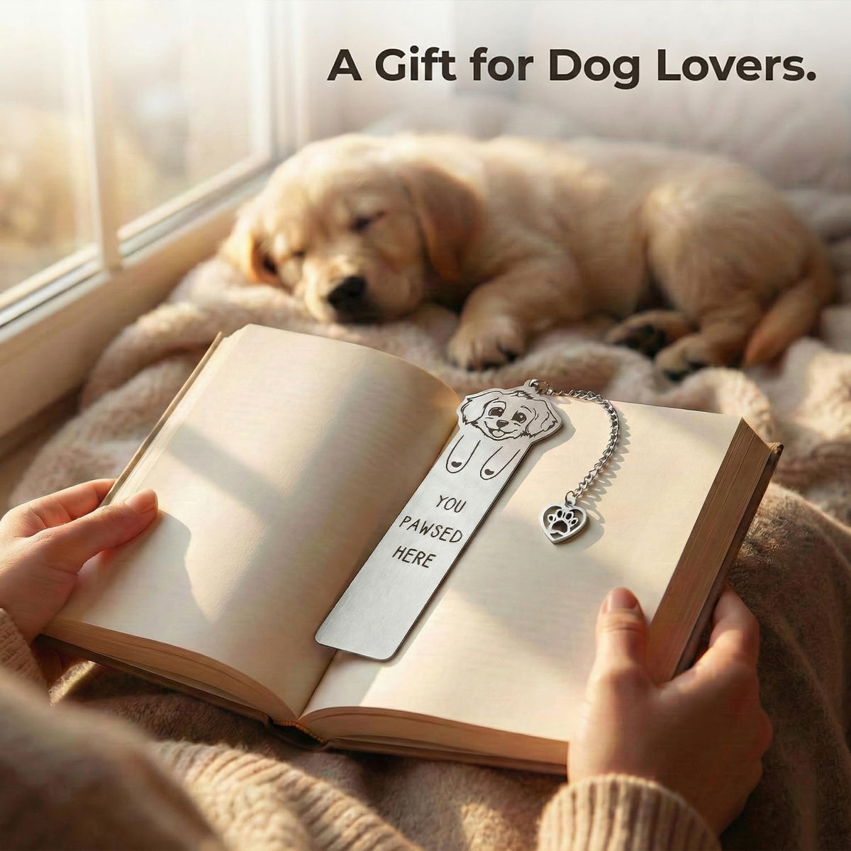 Dog Bookmark for Women Readers, Cute Stainless Steel Metal Bookmark with Paw Charm, “You Paw-SED Here” Gift for Dog Lovers & Dog Moms, Page-Friendly Bookmarks for Reading