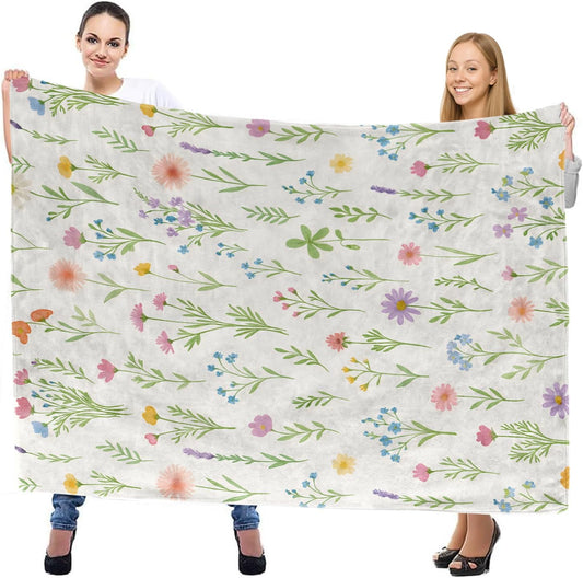 Colorful Wildflower Floral Throw Blanket, Lightweight Warm Watercolor Botanical Flannel Blanket, Flower Home Decor and Gifts, Soft Cozy Blankets for Women Mom Girls, 50"x60" for Bed Couch Travel