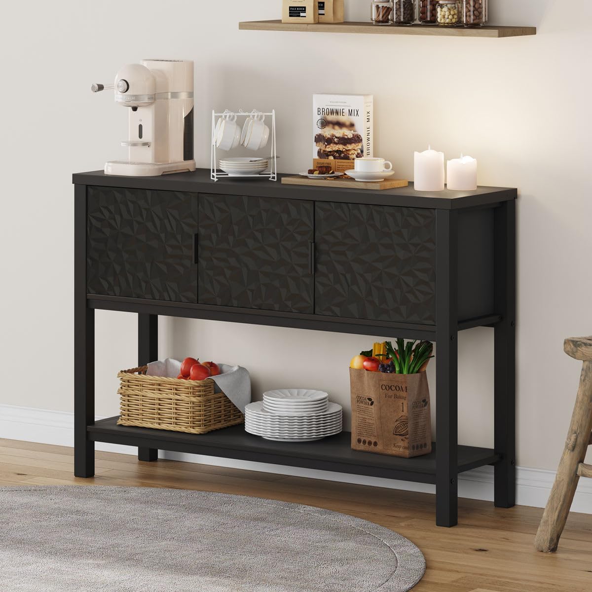 FATORRI Console Sofa Table, Entryway Table with Storage, Modern Foyer Tables with Doors for Hallway Dining Living Room (47.24 Inch Wide, Black)