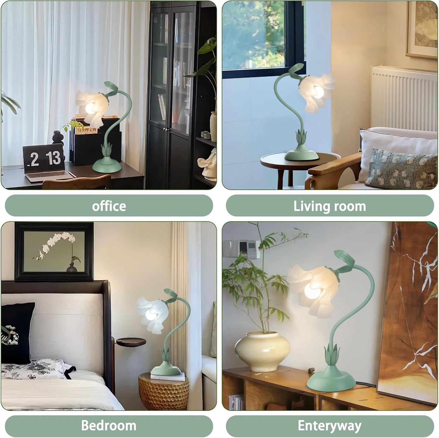 Women Bedside Table Lamps for Bedroom, Cute Flower Desk Lamp with Adjustable Flexible Gooseneck, 3 Color Temperatures Nightstand Lamp with E26 LED Bulbs, Floral Lamp for Living Room, Office,Reading