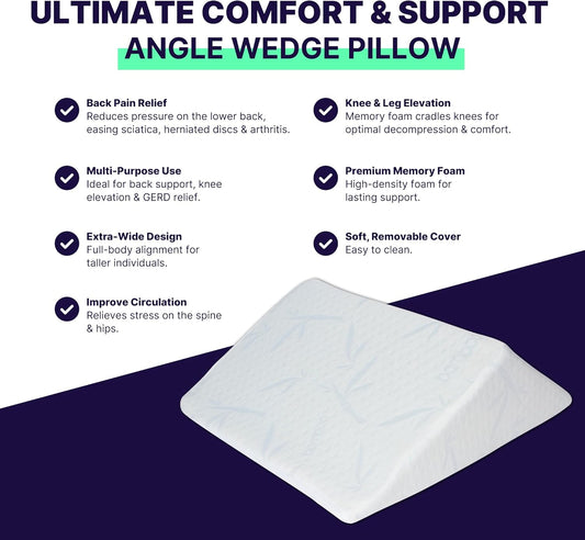 The Angle Wedge Pillow for Back Pain Relief – Leg Elevation Pillow for Bed, Knee Wedge Bolster Pillow for Lower Back Support, Triangle Foam Cushion for Sleeping & Comfort (Small)