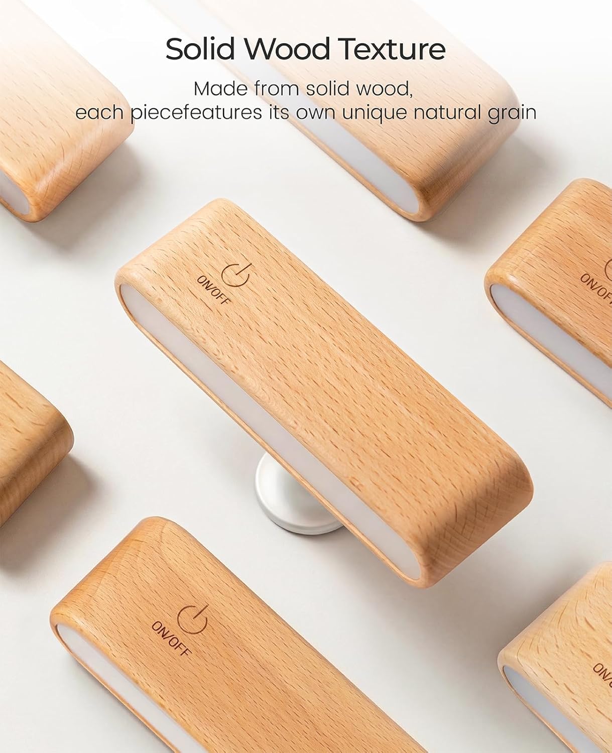 Wood LED Wall Sconce, Magnetic 360° Rotatable Wall Mounted Night Light & Reading Light, Small Rechargeable Battery Powered Bedside Wall Lamp for Bedroom, Living Room, Beech Wood