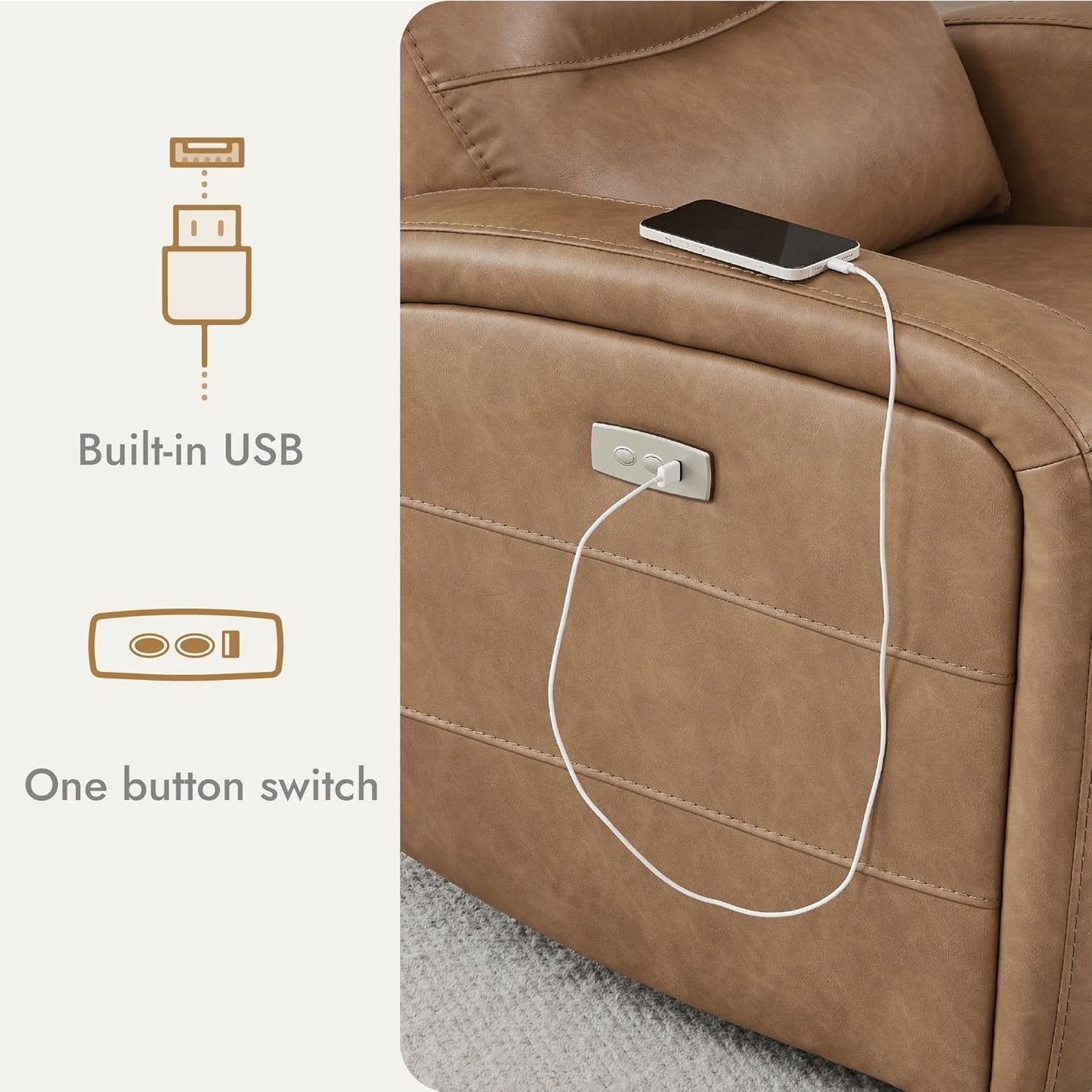 Luxury Power Recliner Swivel Glider Rocker Chair with USB Port, Electric Recliner Chairs for Adults, Small Recliner for Living Room, Nursery, Bedroom & Home Theater Seating