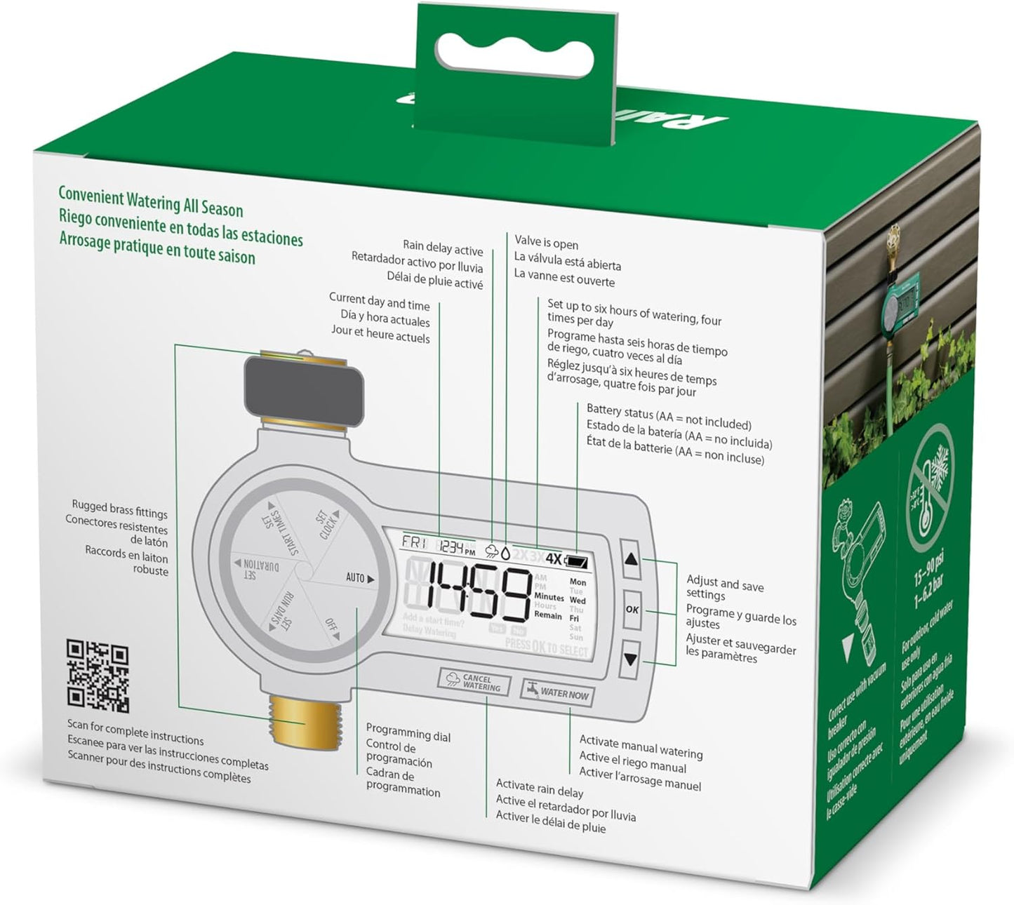 Rain Bird 1ZEHTMRP Premium Professional Grade Electronic Digital Hose End Timer/Controller, One Zone/Station, Battery Operated, Digital with Brass Inlet/Outlet