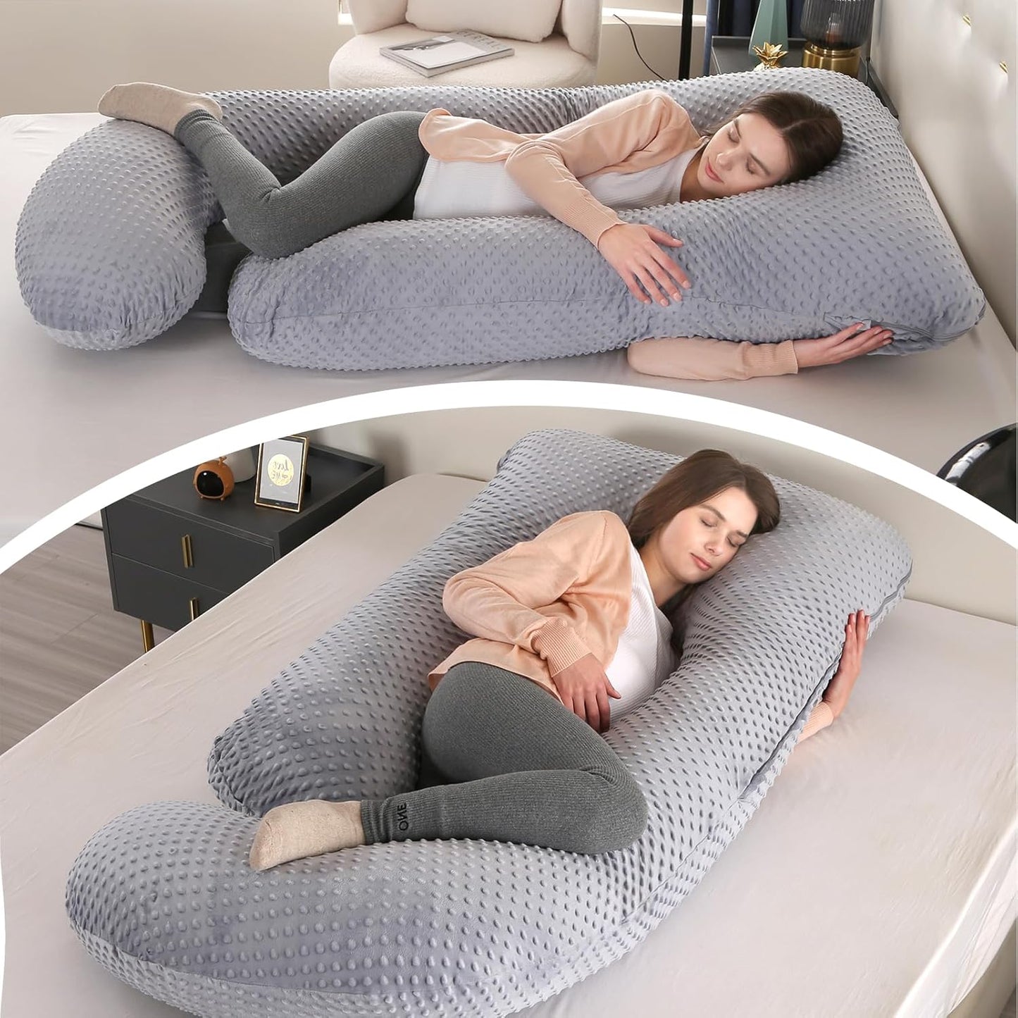 Elover Pregnancy Pillows,U Shaped Full Body Maternity Pillow with Removable Cover,Support for Pregnant Women,57 Inch Pregnancy Pillows for Sleeping,Black Grey Velvet Cover