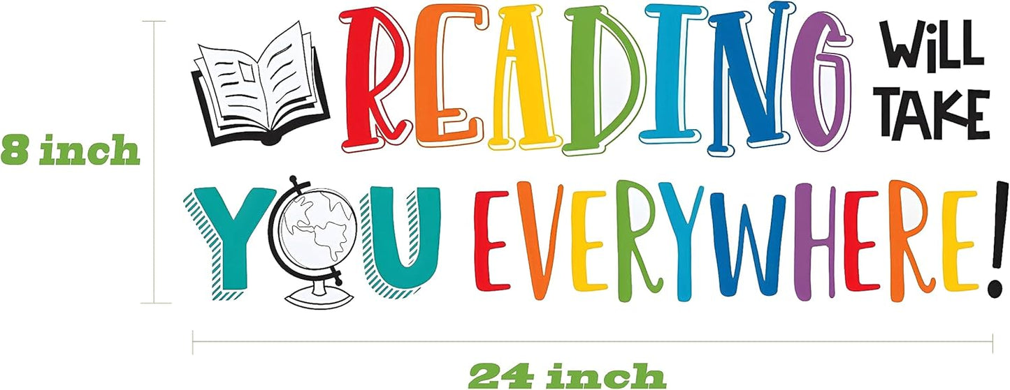 Reading Will Take You Everywhere Inspirational Quote Wall Decal Sticker, Motivational Phrase Nursery Decoration Classroom Bedroom Playroom Art, Kid Study Room Library Wall Sticker Decor
