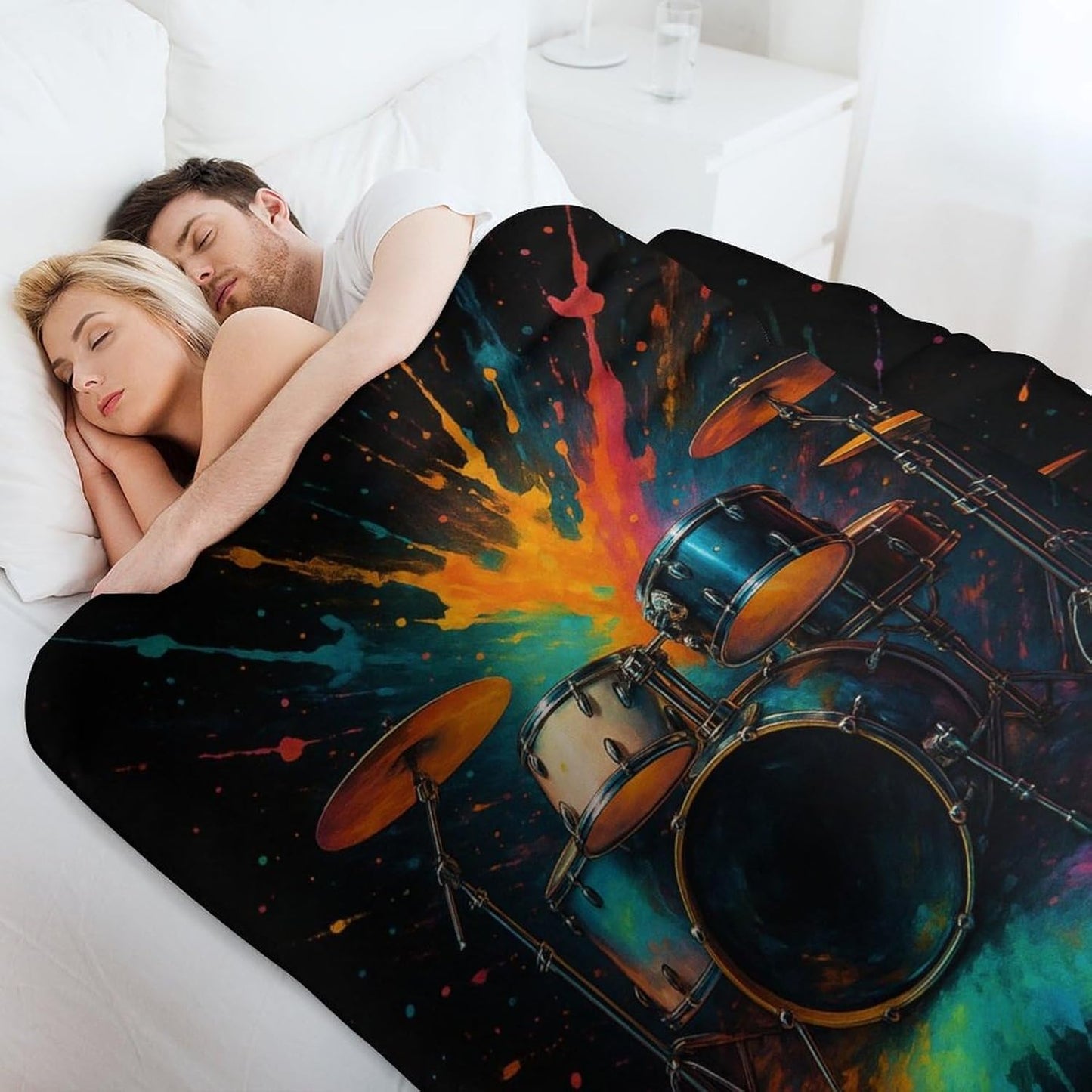 Drum Set Blanket Gifts for Women Kids, Colorful Drum Kit and Paint Music Fleece Blankets, Cozy Plush Flannel Throw for Couch, Bed, Living Room Decor 50"x60"