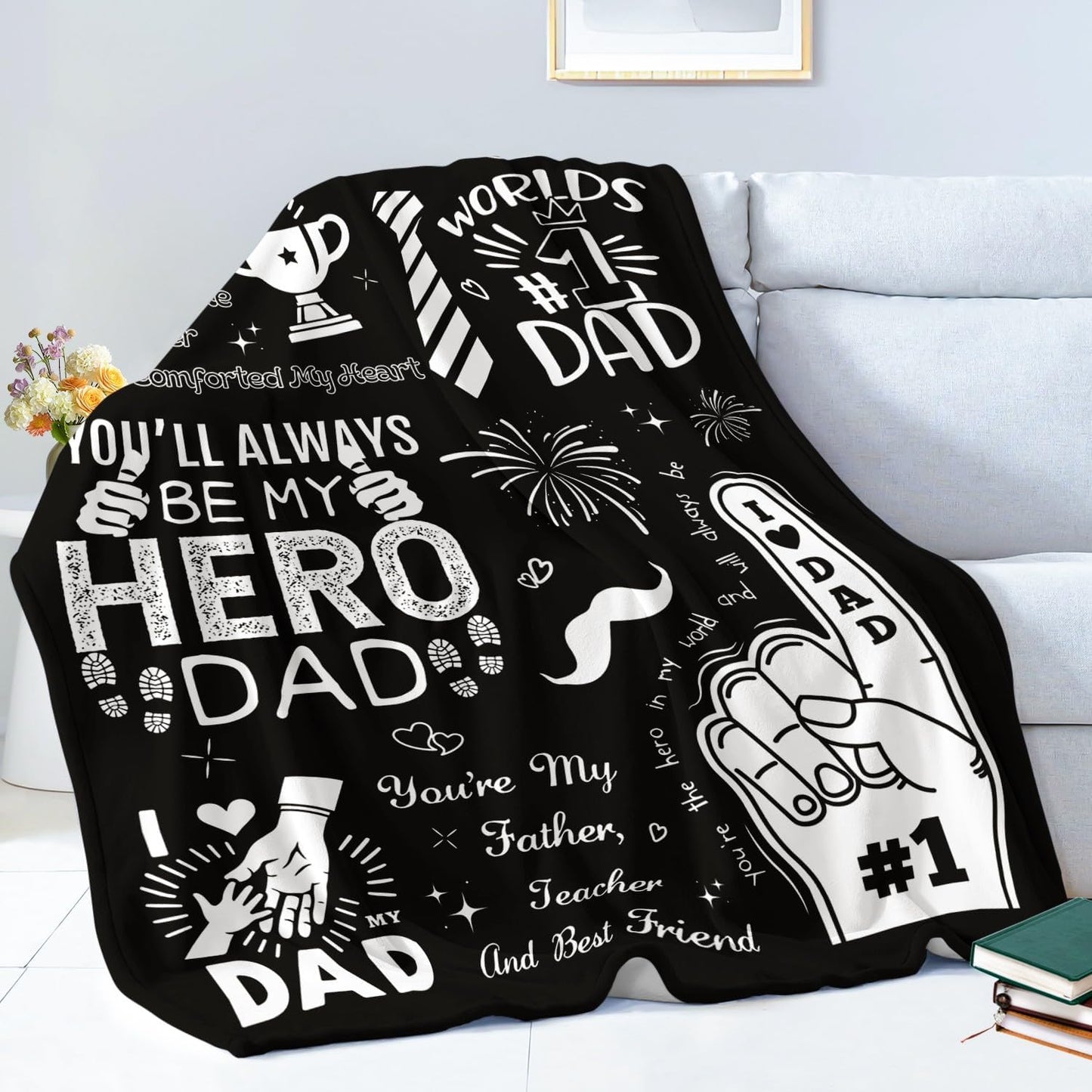 Birthday Gifts for Dad from Daughter & Son - Best Dad Ever Blanket - Christmas Fathers Day Valentines Day Birthday Gifts for Dads Who Have Everything - to My Hero Dad's Blanket 50"x60" Black