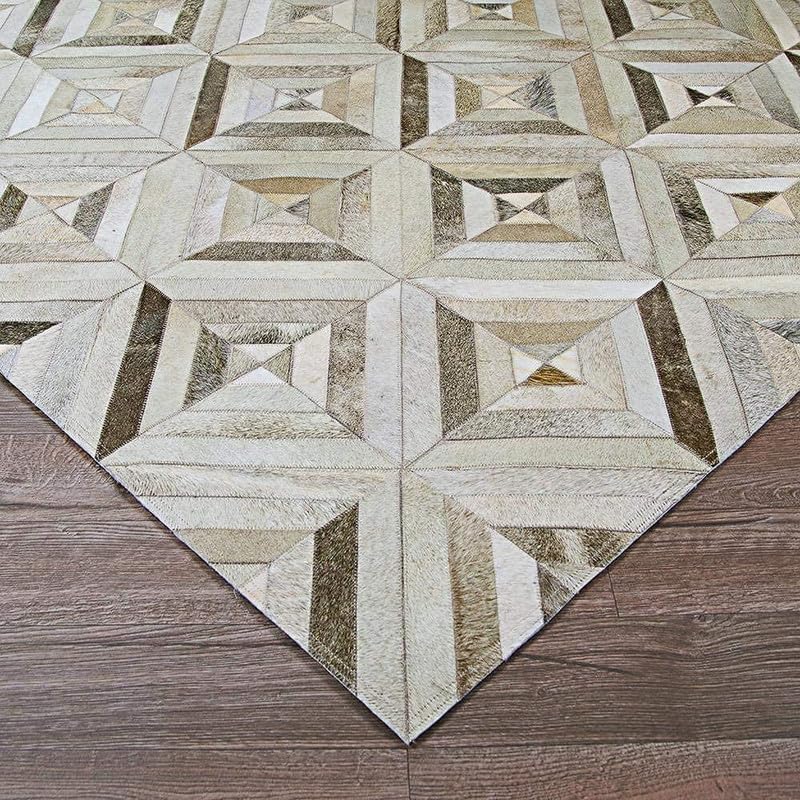 Luxury Leather Patchwork Rug – Premium Handmade Cowhide Carpet for Modern Home Interiors – Durable & Soft Area Rug for Bedroom, Dining Room (2.5x4 ft)