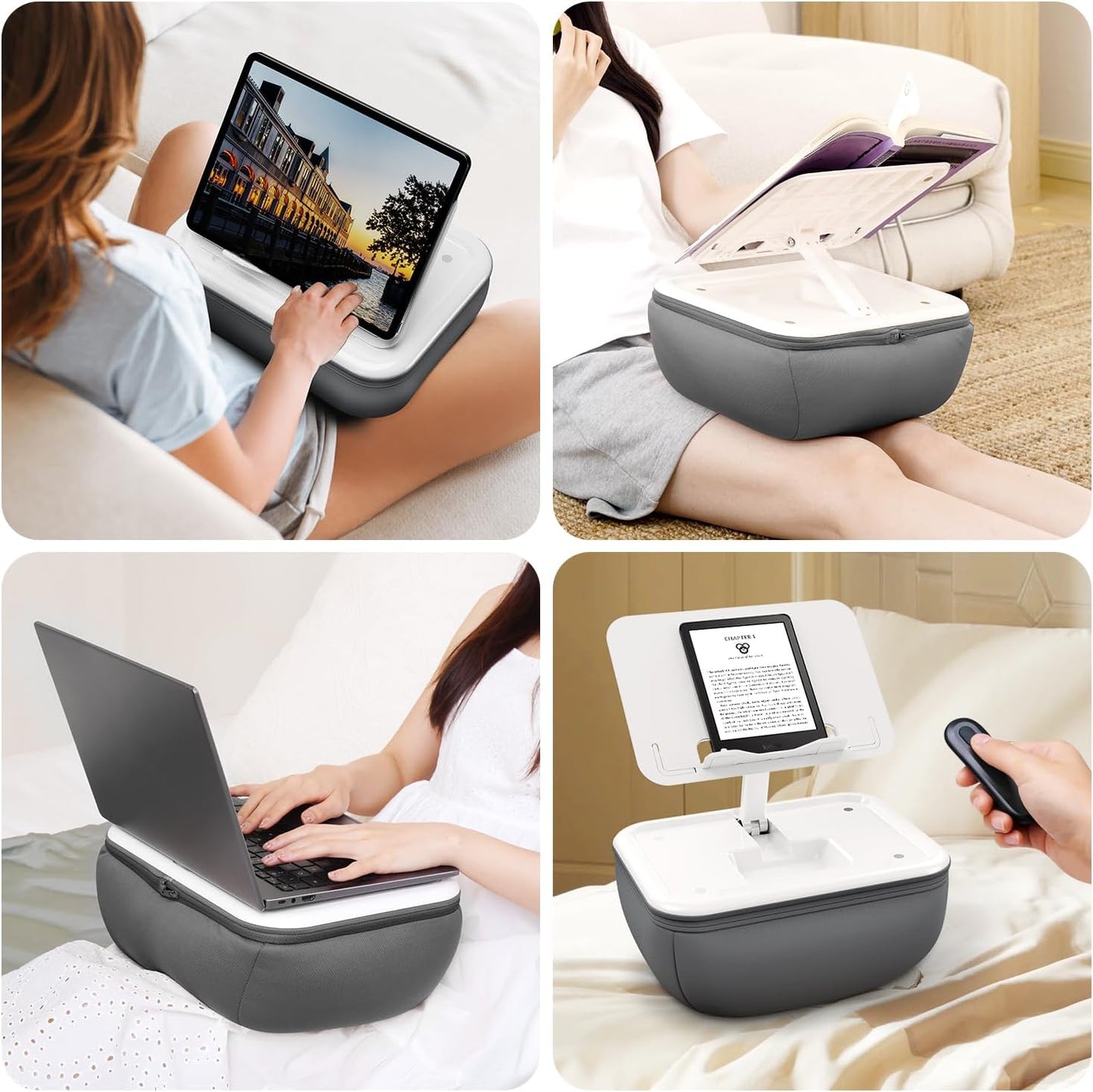 elitehood Adjustable iPad Pillow Stand for Lap, Soft Cushion Lap Beanbag Tablet Pillow Stand, Tablet Holder for Lap Bed Couch, Pillow Pad for Tablet or iPad, E-Reader, Books and 4-15.6'' Devices, Grey