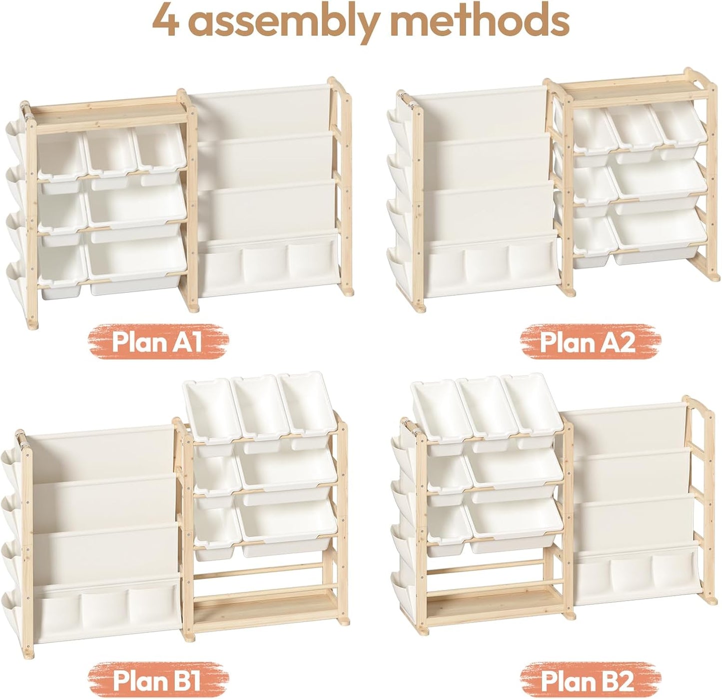 Fodoss Book Shelf for Kids Rooms - Toy Storage Organizer with Bookshelf, Solid Wood Kids Bookshelf with 7 Bins, Side Storage Pockets, Large Toy Organization for Nursery, Natural Pine