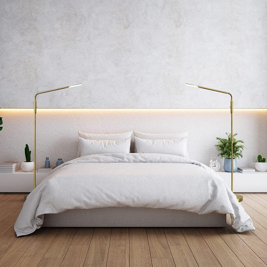 O’Bright Moon - Dimmable LED Floor Lamp, Adjustable Color Temperature for Bedside Reading, Work Light, Art/Crafting Light, Sewing, 360° Flexible Gooseneck, Rotatable Lighting, Antique Brass